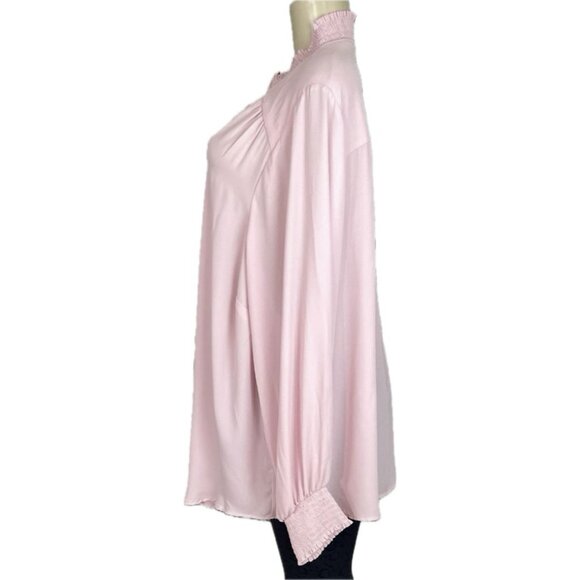 Torrid +4 Pink Sheer Loop Button Down Shirred Collar & Cuffs Long Sleeve Blouse - Picture 5 of 6
